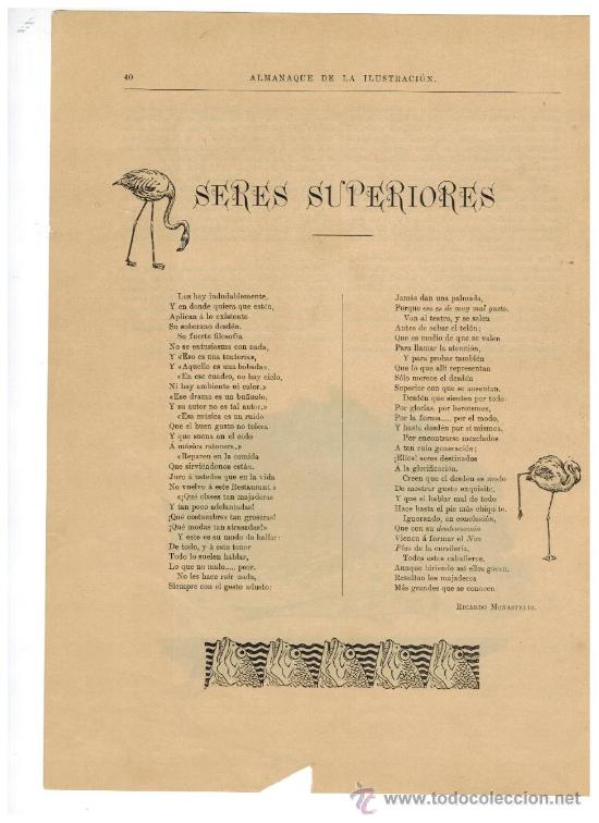 Coleccionismo: A&Ntilde;O 1896.RICARDO MONASTERIO POESIA POEMA SERES SUPERIORES LITERATURA