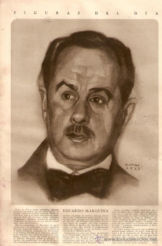 Coleccionismo: RECORTE PRENSA A&Ntilde;O 1928 EDUARDO MARQUINA POETA DRAMATURGO RETRATO DIBUJO RAMON MARTIN DURBAN