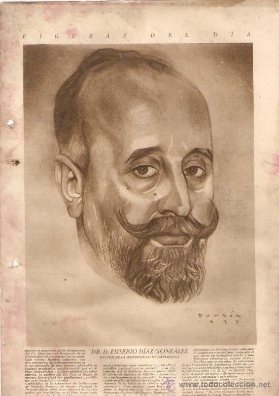 Collecting paper: RECORTE PRENSA A&Ntilde;O 1929 EUSEBIO DIAZ GONZALEZ RECTOR UNIVERSIDAD BARCELONA RETRATO DIBUJO DURBAN