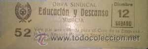 Coleccionismo: Vale por una entrada Cines Iniesta, Avenida Popular y Sport Vidal educacion y descanso Murcia