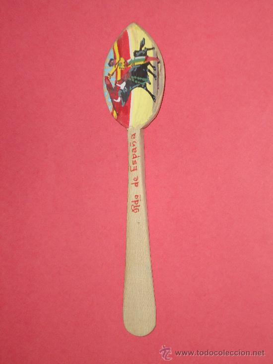 Sammeln: CUCHARA DE MADERA PINTADA A MANO A&Ntilde;OS 40-50, CON MOTIVOS TAURINOS  -B