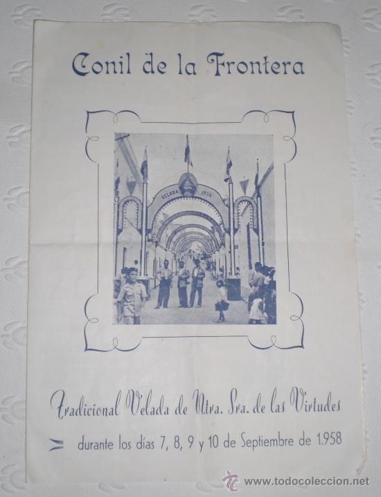 Coleccionismo: Programa de fiestas Velada Ntra. Se&ntilde;ora de las Virtudes - Conil de la Frontera (C&aacute;diz) - 1958.