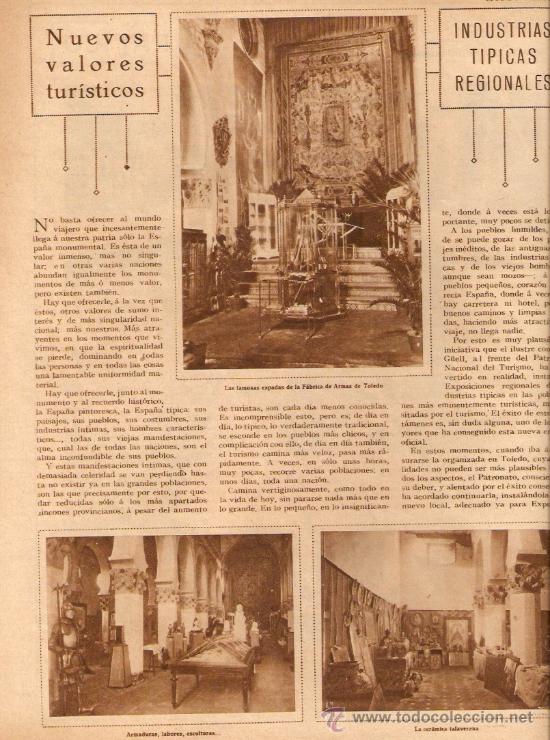 Coleccionismo: RECORTE PRENSA A&Ntilde;O 1930 INDUSTRIAS TIPICAS TOLEDO ARMAS CERAMICA TALAVERA DESMAQUINADOS LAGARTERA