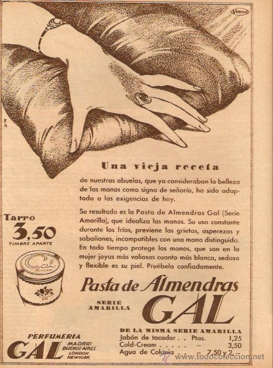 Coleccionismo: A&Ntilde;O 1930 PUBLICIDAD PASTA DE ALMENDRAS GAL PERFUMERIA GAL