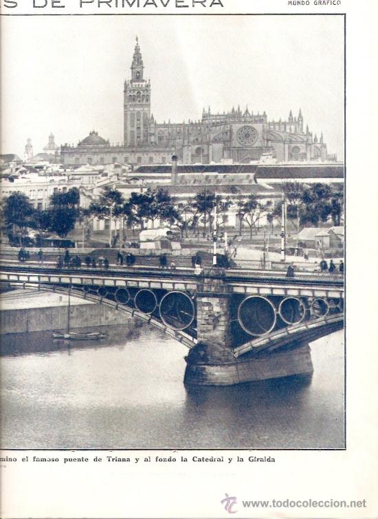 Coleccionismo: RECORTE PRENSA A&Ntilde;O 1913 LAMINA POSTER SEVILLA PUENTE DE TRIANA CATEDRAL GIRALDA