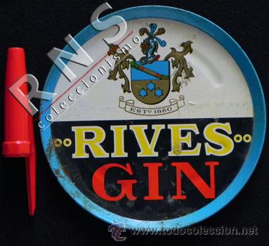 Coleccionismo: ANTIGUO POSAVASOS RIVES GIN - MET&Aacute;LICO - PUBLICIDAD DE GINEBRA - ALCOHOL - DE METAL