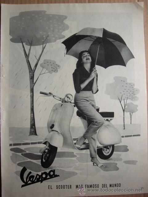 Coleccionismo: ANUNCIO EN PRENSA GRAN FORMATO. 1956. SCOOTER VESPA. 25 X 34 CM.