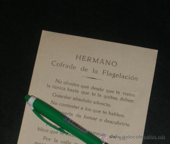 Coleccionismo: HERMANO COFRADE DE LA FLAGELACION, NO OLVIDES....CAZORLA JAEN.