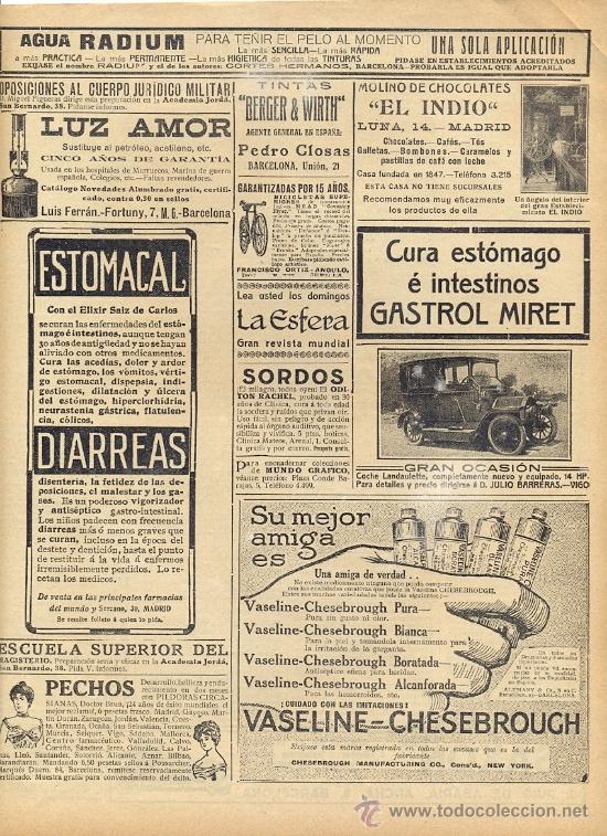 Collectionnisme: A&Ntilde;O 1915 RECORTE PUBLICIDAD MADRID MOLINO DE CHOCOLATES EL INDIO JULIO BARRERAS VIGO LANDAULETTE