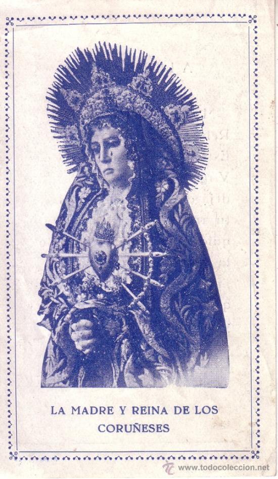 Coleccionismo: ESTAMPA DE LA VIRGEN DE LOS DOLORES DE LA CORU&Ntilde;A