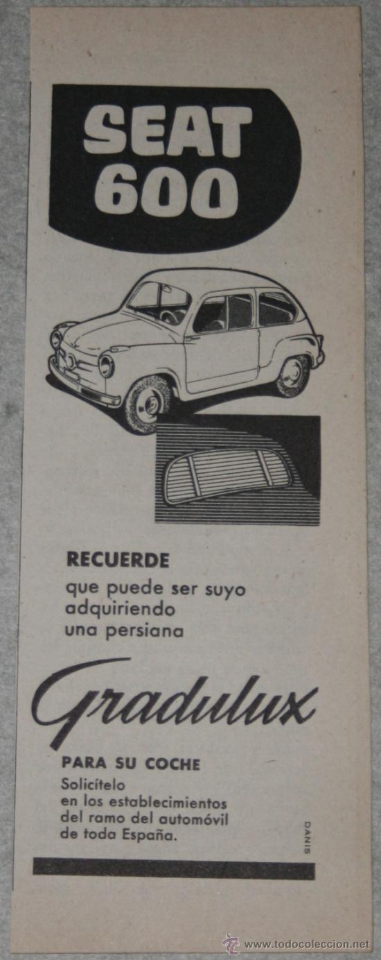 Coleccionismo: Anuncio antiguo de ventanillas para el coche seat 600, octubre de 1958