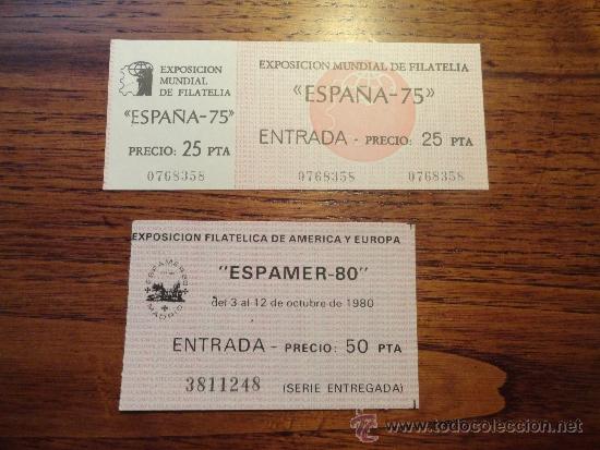 Coleccionismo: LOTE DE 2 ENTRADAS DE FILATELIA (EXPOSICION MUNDIAL,1975 Y EXP. FIL. DE AMERICA Y EUROPA,1980)