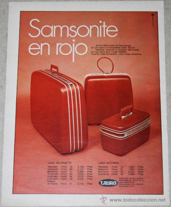 Coleccionismo: Anuncio antiguo de maletas Samsonite en rojo, junio de 1969