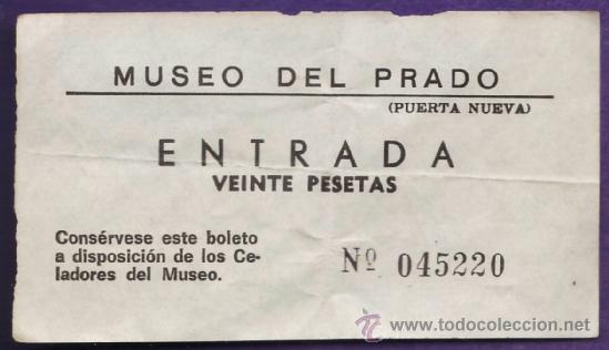 Coleccionismo: entrada - museo del prado / puerta nueva - madrid - 20 ptas - numerada - a&ntilde;os 50 / 60