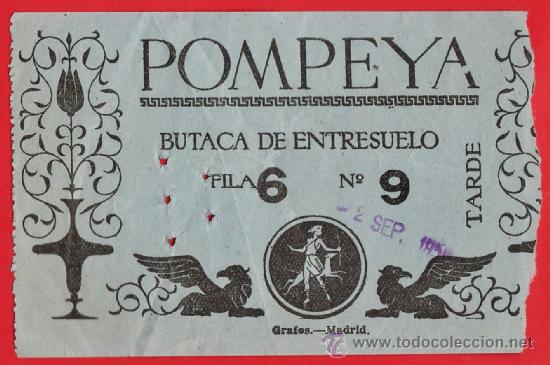 Coleccionismo: entrada - teatro pompeya - madrid - tarde - butaca de entresuelo - numerado - a&ntilde;os 50