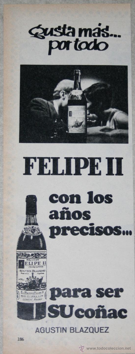 Coleccionismo: Anuncio co&ntilde;ac Agust&iacute;n Bl&aacute;zquez Felipe II, diciembre de 1969