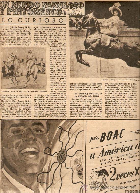 Coleccionismo: RECORTE PRENSA A&Ntilde;O 1953 CIRCO MOLIER ERNEST MOLIER BLANCHE ALLARTY