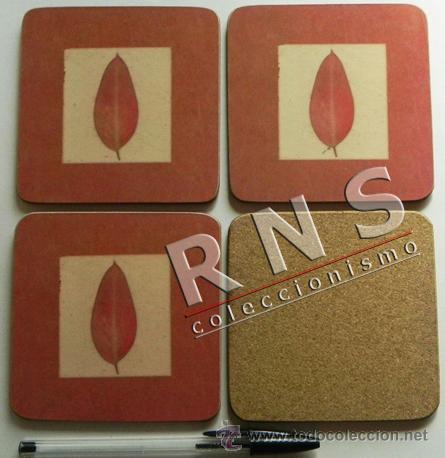 Coleccionismo: LOTE DE 4 POSAVASOS IGUALES - CON CORCHO - DIBUJO DE HOJA - PARA DECORACI&Oacute;N O COLECCI&Oacute;N - POSAVASO