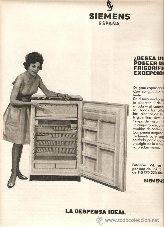 Colecionismo: RECORTE PRENSA A&Ntilde;O 1964 PUBLICIDAD SIEMENS CONGELADOR ELECTRODOMESTICOS