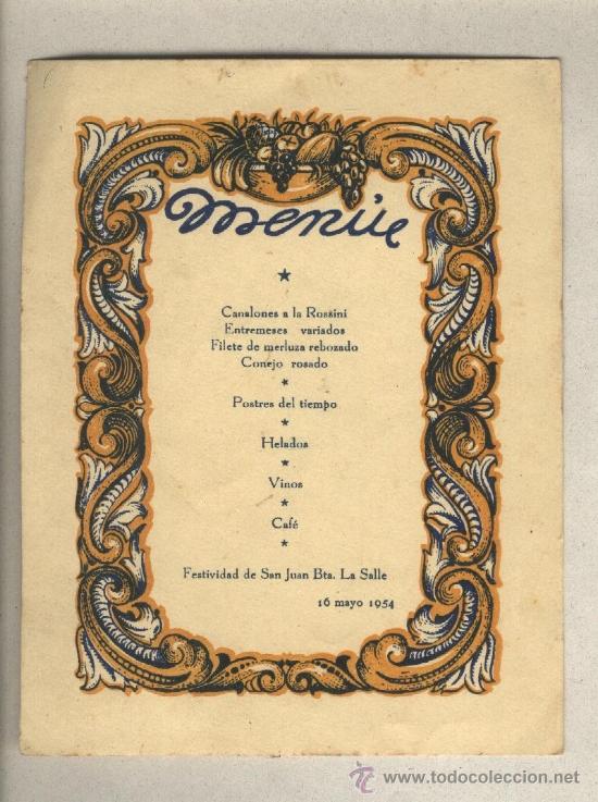 Coleccionismo: Men&uacute; Festividad de San Juan Bta. La Salle. 1954
