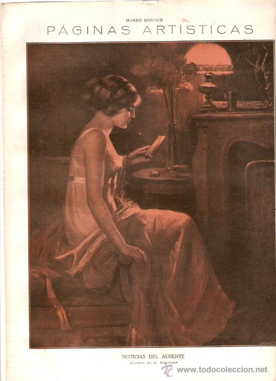 Colecionismo: A&Ntilde;O 192? ARTE PINTURA CUADRO NOTICIAS DEL AUSENTE D.ENJOLRA HISTORIA DEL ARTE