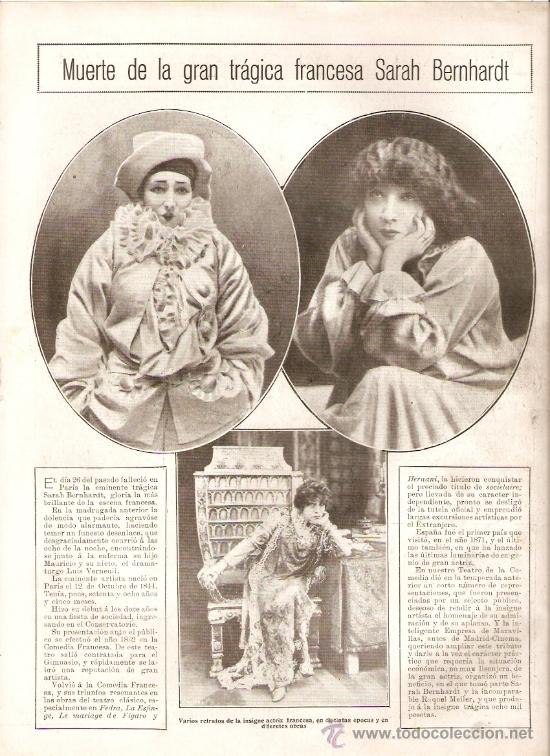 Collectionnisme: A&Ntilde;O 1923 MUERTE SARAH BERNHARDT TEATRO ARTISTA TRAGEDIA ACTRIZ TRAGICA