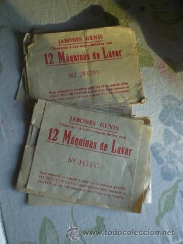 Coleccionismo: LOTE DE 12 ANTIGUOS BOLETOS PARA EL SORTEO DE 12 MAQUINAS DE LAVAR - JABONES GENIS