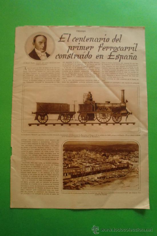 Collezionismo: CENTENARIO DEL PRIMER FERROCARRIL CONSTRUIDO EN ESPA&Ntilde;A - ESTAMPA 11/11/1930