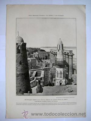 Coleccionismo: Antigua L&aacute;mina: RUINAS DE TEBAS (Egipto) - Restos templo de AMM&Oacute;N, LUXOR. 1890