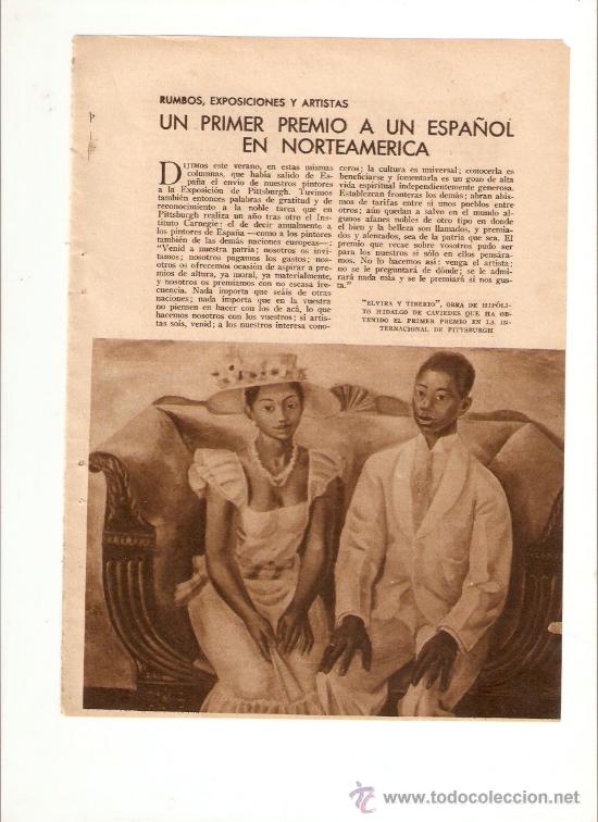 Colecionismo: A&Ntilde;O 1935 HOJAS REPORTAJE PINTURA HIPOLITO HIDALGO DE CAVIADES PRIMER PREMIO PITTSBURG