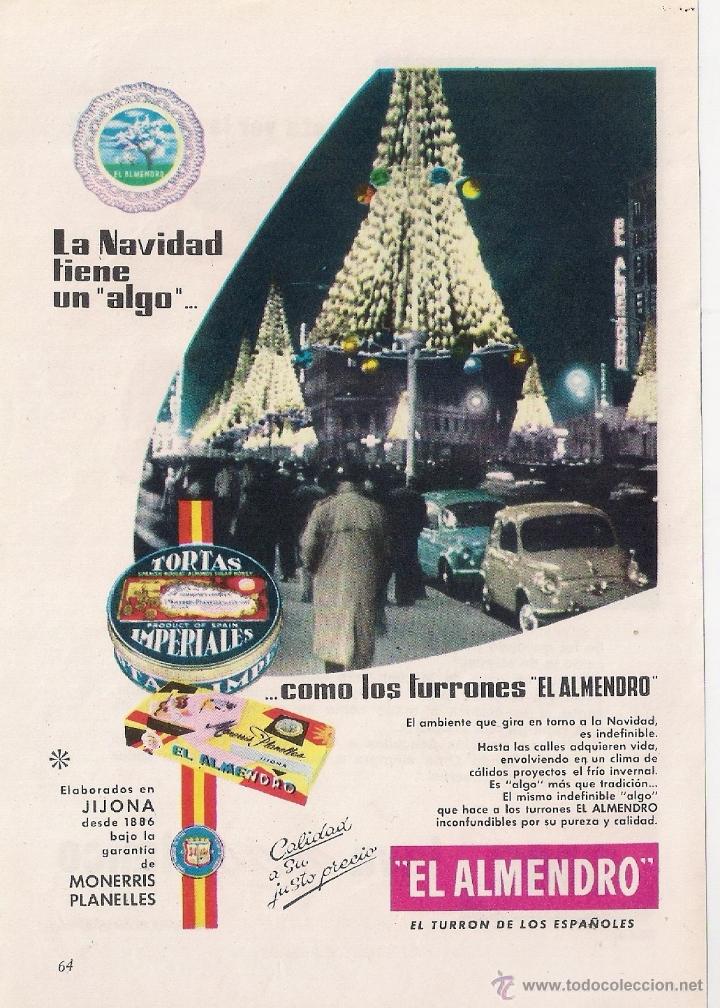 Coleccionismo: Anuncio de Turrones El almendro de jijona (alicante) con seat 600, noviembre de 1960