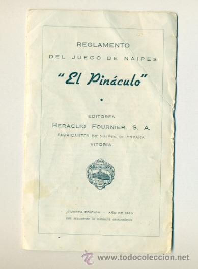 Collecting paper: REGLAMENTO DE JUEGO DE NAIPES EL PINACULO - FOURNIER 1960