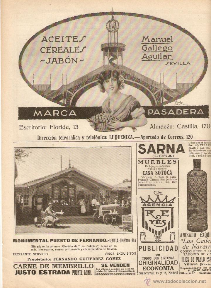 Coleccionismo: A&Ntilde;O 1920 PUBLICIDAD SEVILLA ACEITES MARCA PASADERA GALLEGO AGUILAR MONUMENTAL PUESTO DE FERNANDO