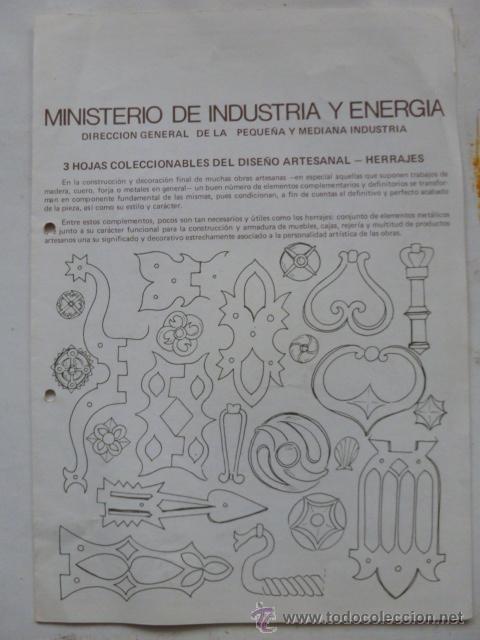 Coleccionismo: Ministerio de Industria y Energia. Hoja coleccionable del dise&ntilde;o artesanal. Herrajes