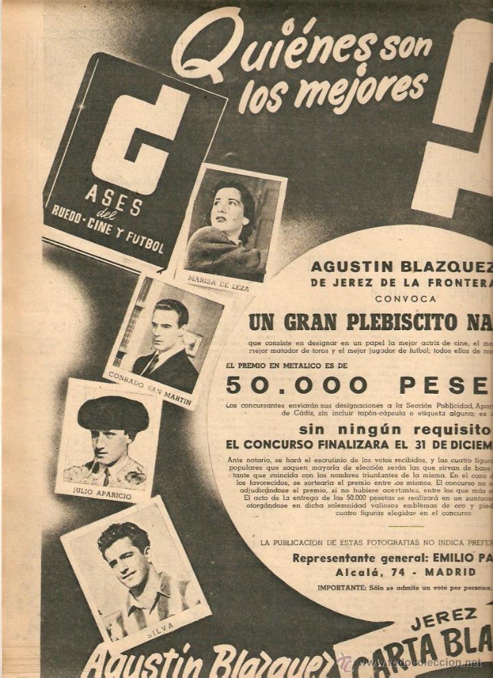 Collecting paper: A&Ntilde;O 1951 AGUSTIN BLAZQUEZ JEREZ CARTABLANCA CONVOCATORIA CONCURSO MEJOR ACTRIZ ACTOR CINE
