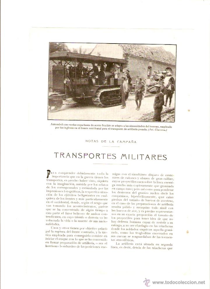 Collectionnisme: A&Ntilde;O 1917 RECORTE PRENSA TRANSPORTE MILITAR AUTOMOVIL JEFFREY CA&Ntilde;ONES TANQUES ARTILLERIA EJERCITO
