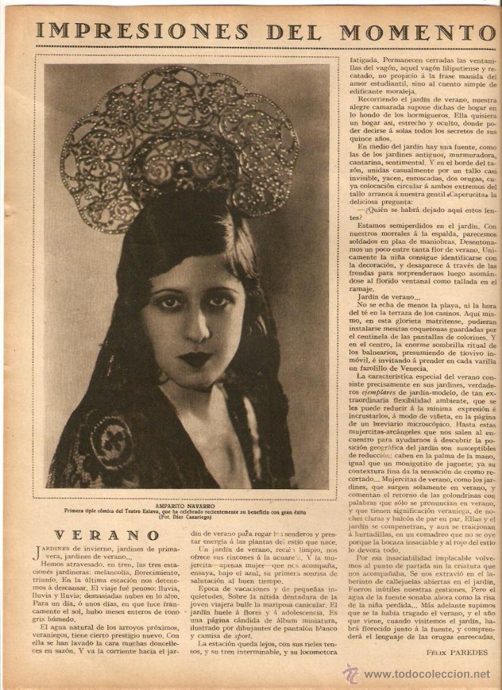 Coleccionismo: A&Ntilde;O 1930 RECORTE PRENSA AMPARITO NAVARRO TIPLE COMICA TEATRO ESLAVA ARTISTA FOTO DIAZ CASARIEGO