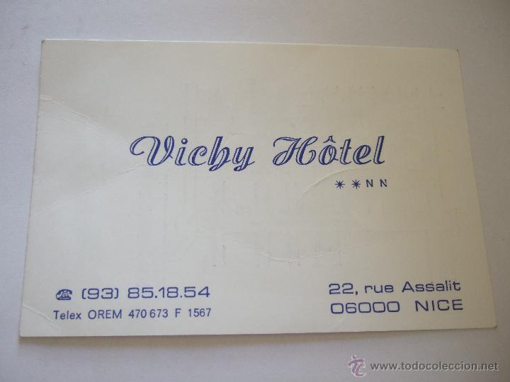 Coleccionismo: TARJETA VISITA - VICHY HOTEL - NICE