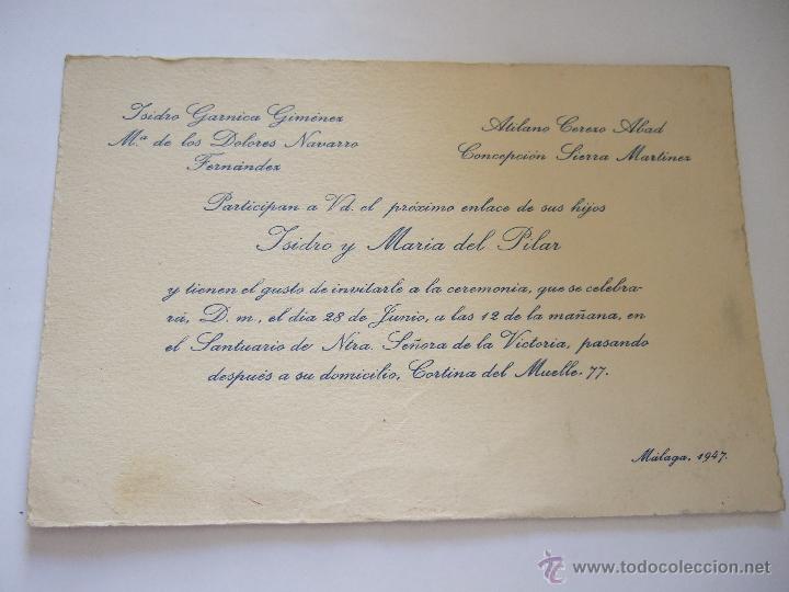 Collecting paper: TARJETA INVITACION DE BODA - MALAGA 1947
