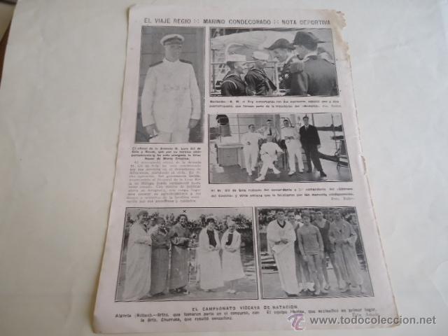 Collecting paper: 1926 - hoja - el viaje regio, marino condecorado - santander, algorta bilbao, campeonato natacion