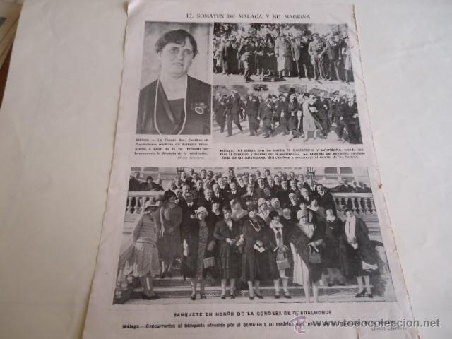 Coleccionismo: 1926 - hoja actualidad - malaga , somaten malaga y su madrina, , banquete honor condesa guadalhorce