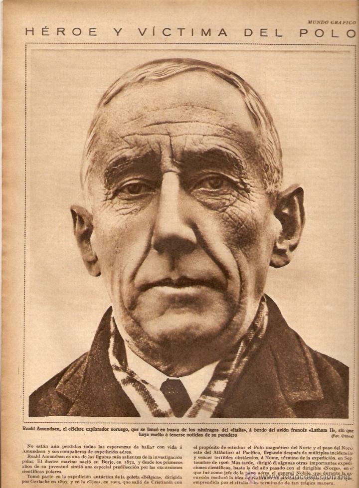 Coleccionismo: A&Ntilde;O 1928 RECORTE PRENSA ROALD AMUNDSEN HEROE VICTIMA POLO EXPLORADOR POLO NORTE