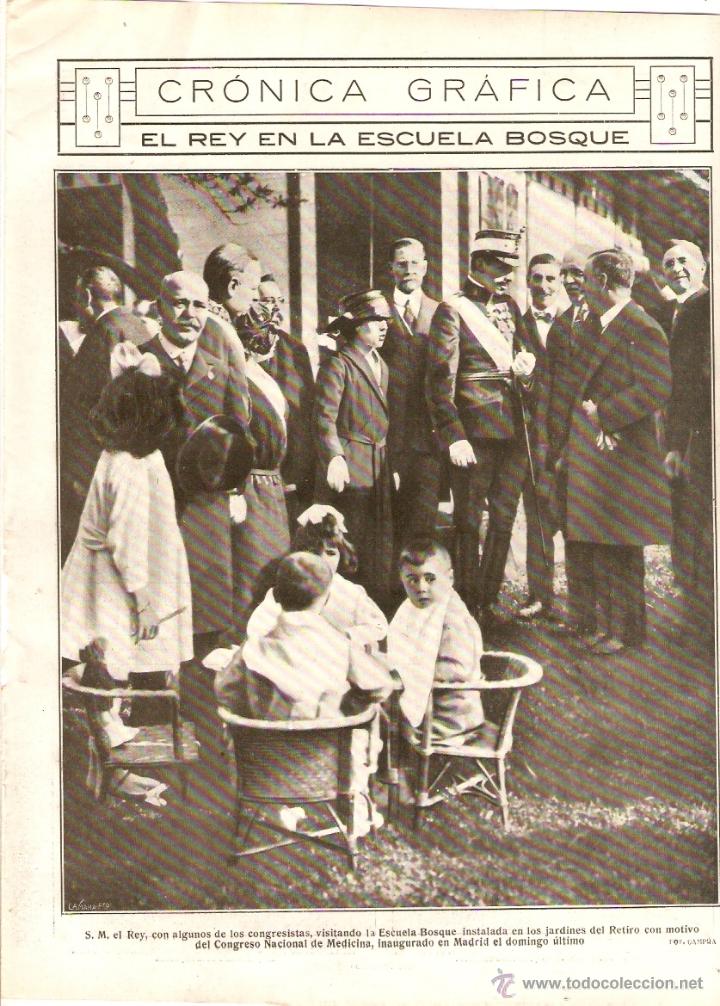 Coleccionismo: A&Ntilde;O 1919 RECORTE PRENSA VISITA DEL REY EN LA ESCUELA DEL BOSQUE EL RETIRO MADRID