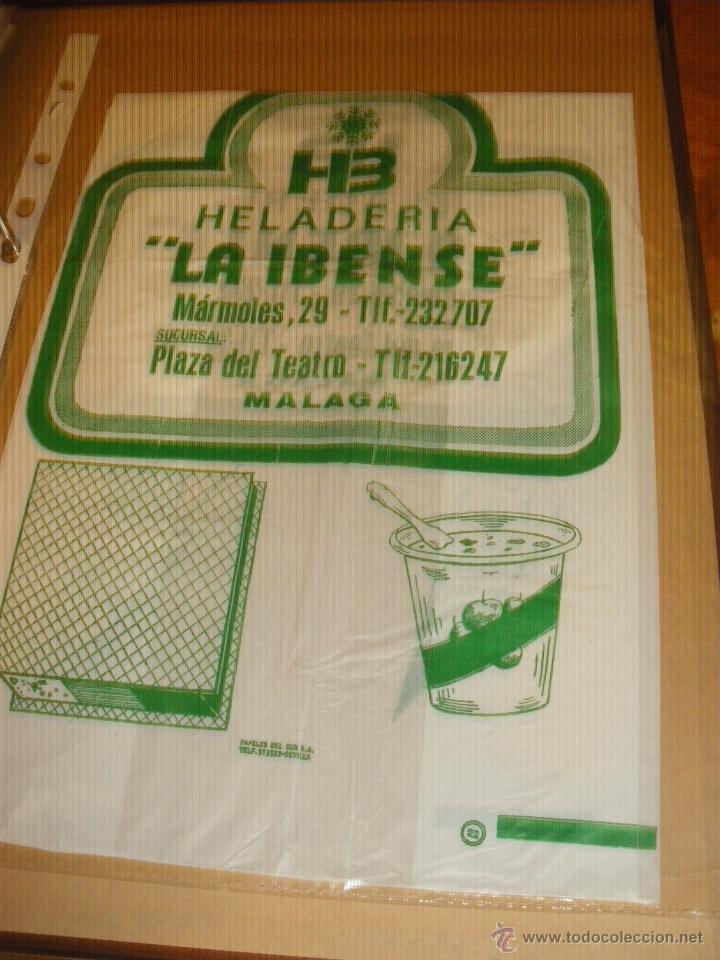 Coleccionismo: BOLSA DE HELADERIA LA IBENSE, MARMOLES Y PLAZA DEL TEATRO, MALAGA.