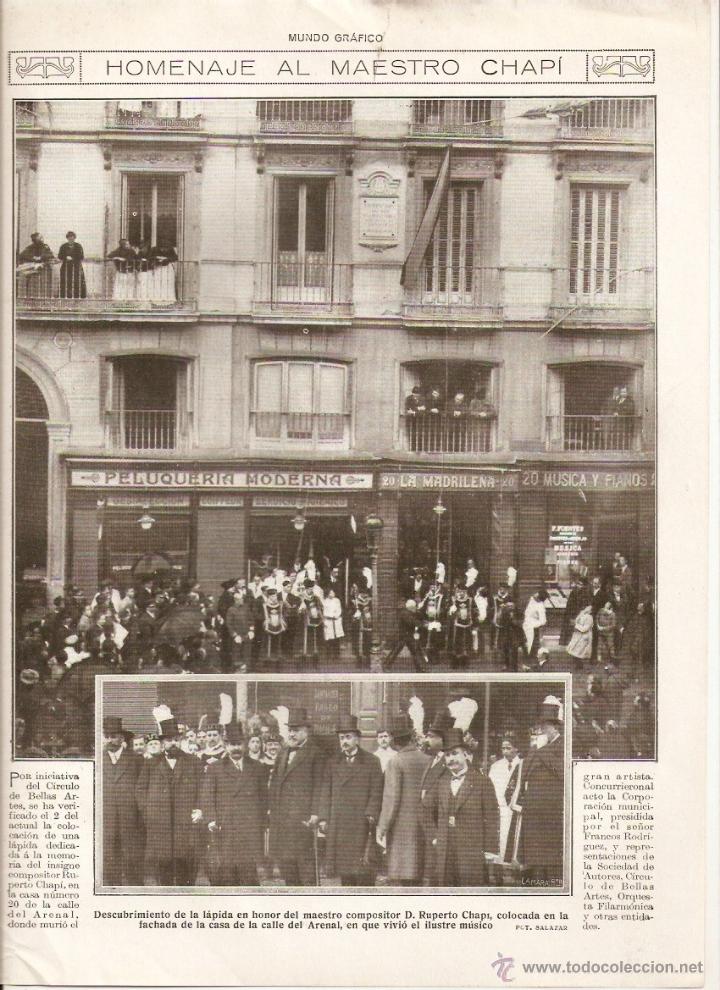 Coleccionismo: A&Ntilde;O 1918 RECORTE PRENSA HOMENAJE MAESTRO CHAPI CALLE DEL ARENAL MADRID MUSICA