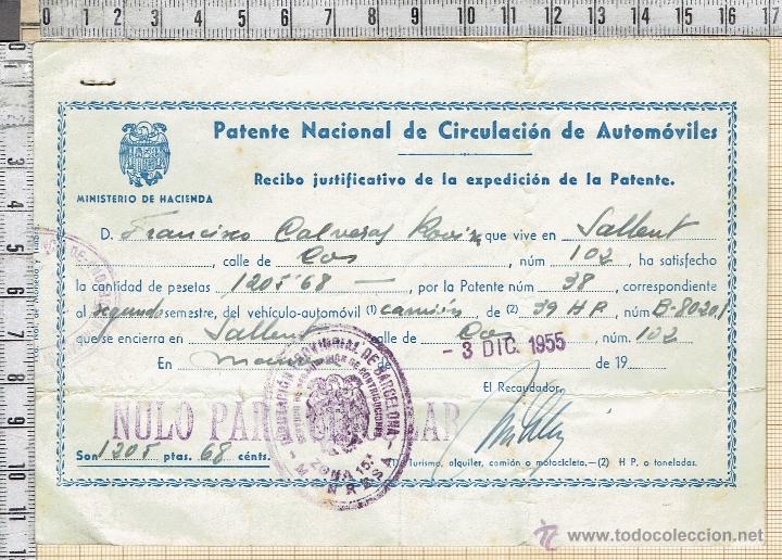 Coleccionismo: RECIBO PATENTE NACIONAL DE CIRCULACI&Oacute;N DE AUTOM&Oacute;VILES