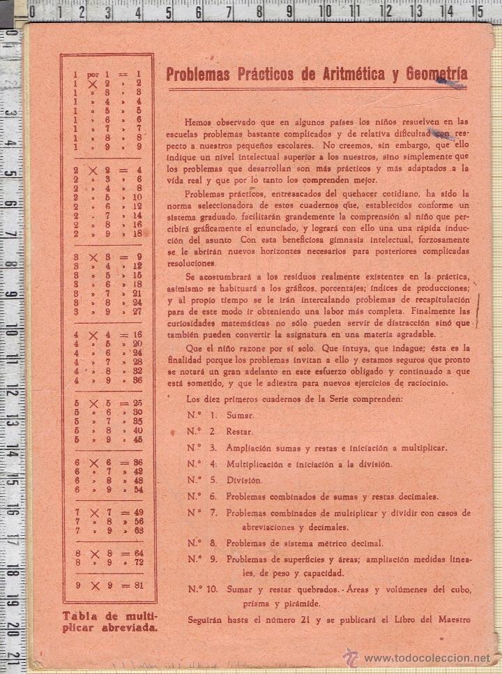 Coleccionismo: LIBRETA ESCOLAR DE PROBLEMAS PRACTICOS DE ARITMETICA Y GEOMETRIA. - Foto 2