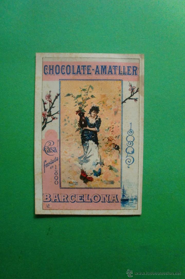 Coleccionismo: TARJETA PUBLICITARIA CHOCOLATE AMATLLER 1885 IMPRESA A DOS CARAS