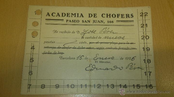Collecting paper: TARJETA ACADEMIA DE CHOFERS COCHES BARCELONA 1926