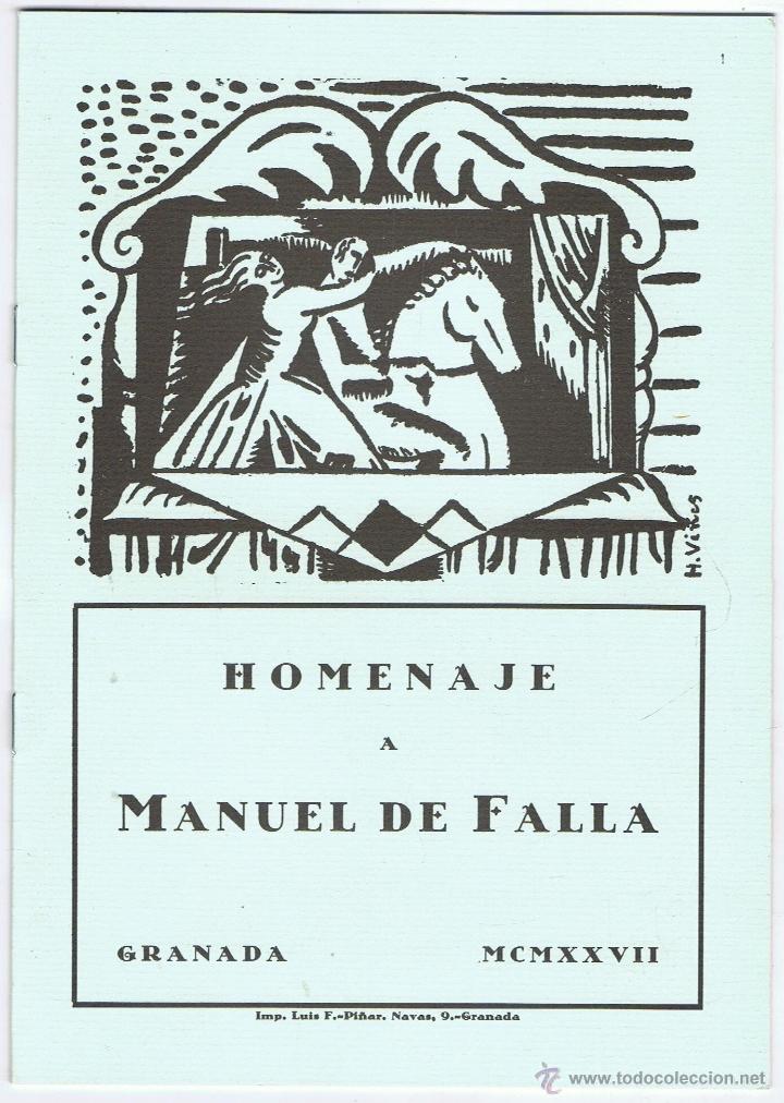 Coleccionismo: HOMENAJE A MANUEL DE FALLA. GRANADA MCMXXVII - Foto 1